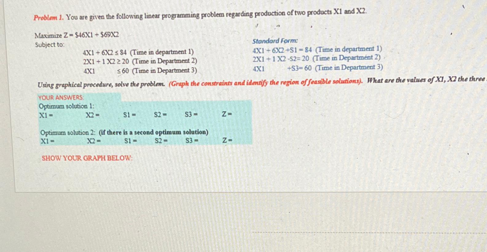 Solved Problem 1. ﻿You are given the following linear | Chegg.com
