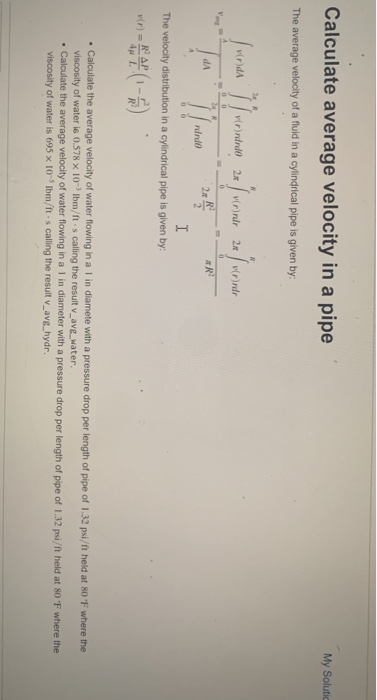 Solved Calculate average velocity in a pipe My Solutic The | Chegg.com
