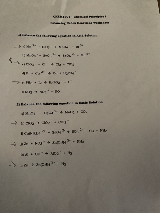 Solved CHEM1301 - Chemical Principles I Balancing Redox | Chegg.com