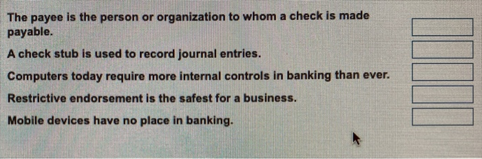 Solved The payee is the person or organization to whom a | Chegg.com