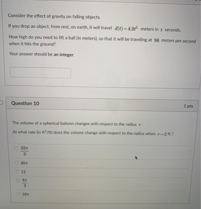 Solved Consider the effect of gravity on falling objects. If | Chegg.com