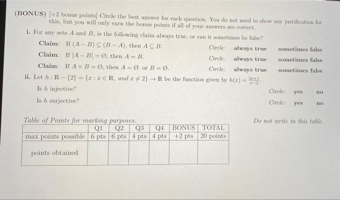 Solved (BONUS) [+2 bonus points] Circle the best answer for | Chegg.com