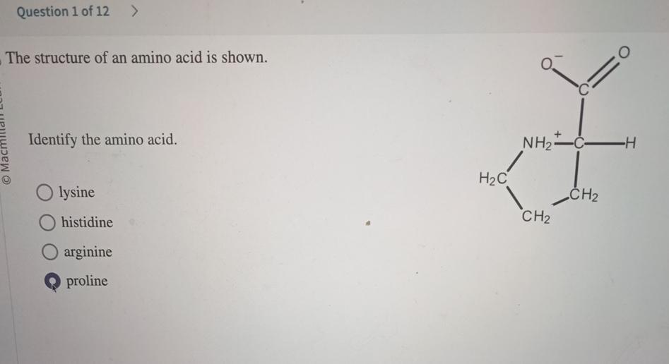 Solved Question 1 ﻿of 12The structure of an amino acid is | Chegg.com