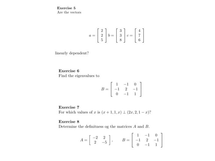 Solved Exercise 5 Are the vectors | Chegg.com