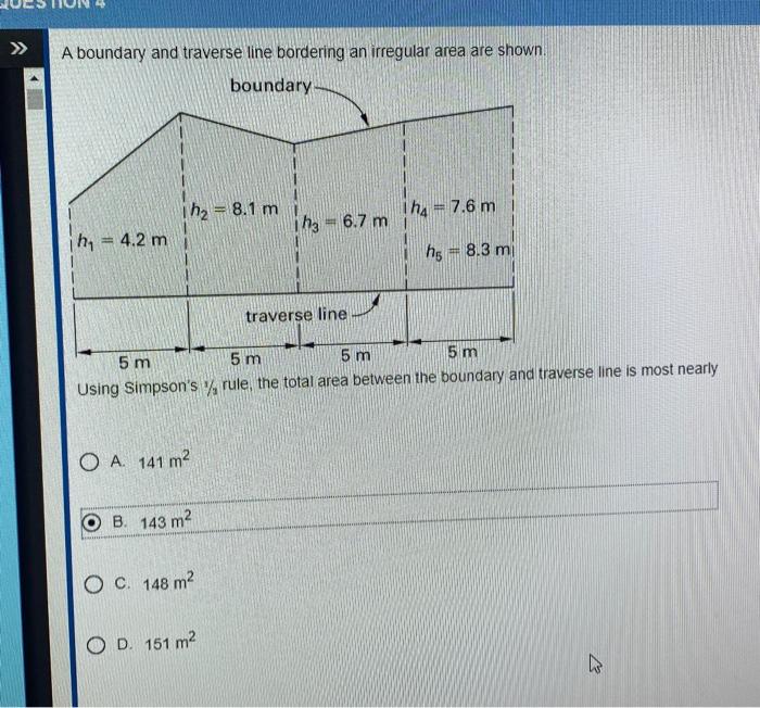 Solved A boundary and traverse line bordering an irregular | Chegg.com