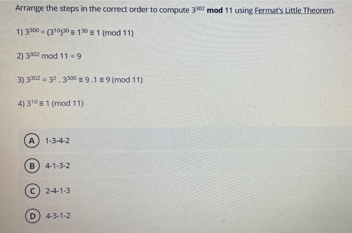 Solved Arrange the steps in the correct order to compute | Chegg.com