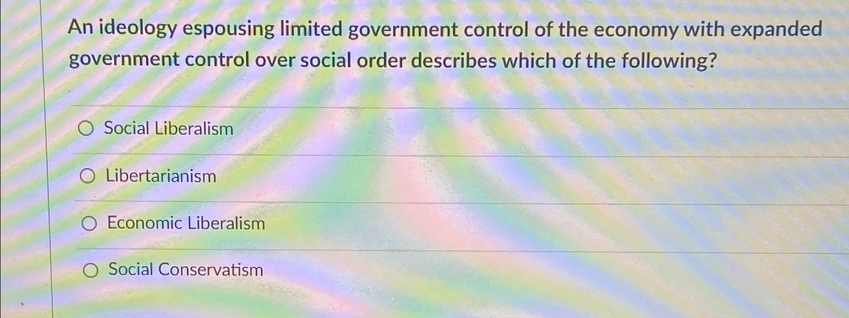 Solved An ideology espousing limited government control of | Chegg.com