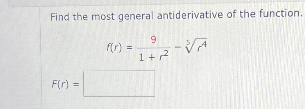 Solved Find the most general antiderivative of the | Chegg.com