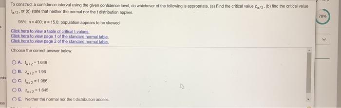 Solved 7896 To construct a confidence interval using the | Chegg.com