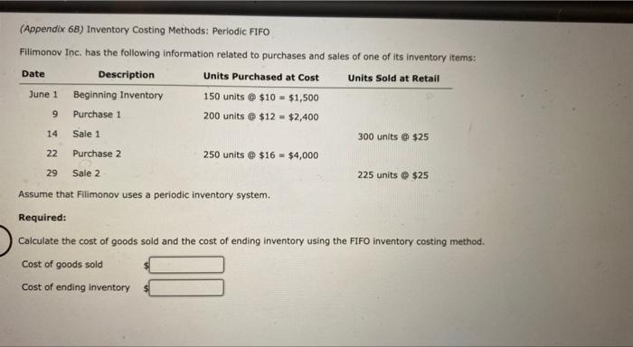 Solved (Appendix 6B) Inventory Costing Methods: Periodic | Chegg.com