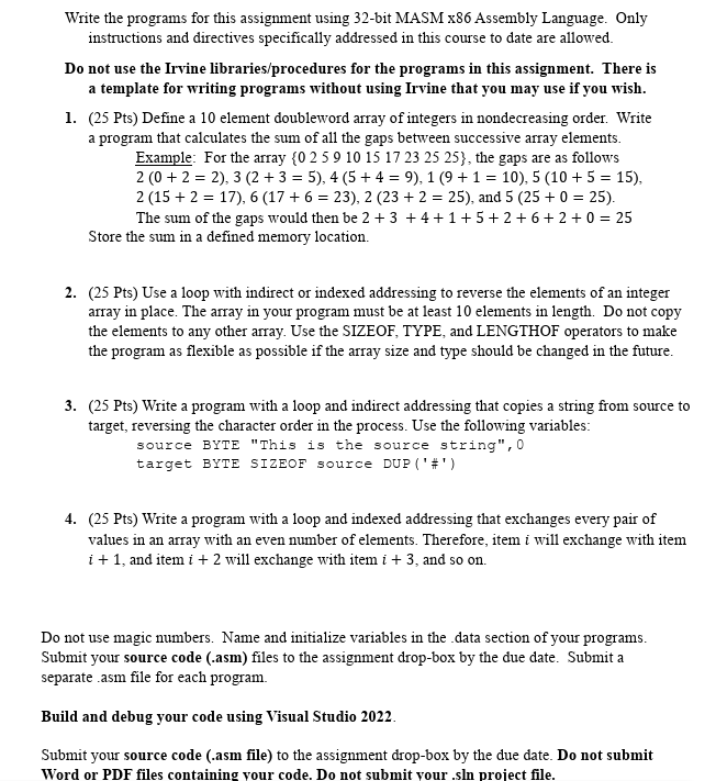 Solved Write the programs for this assignment using 32-bit | Chegg.com
