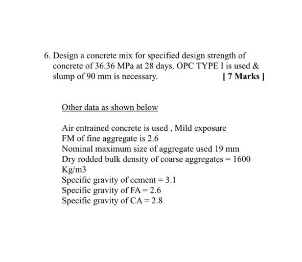 Solved 6. Design a concrete mix for specified design | Chegg.com