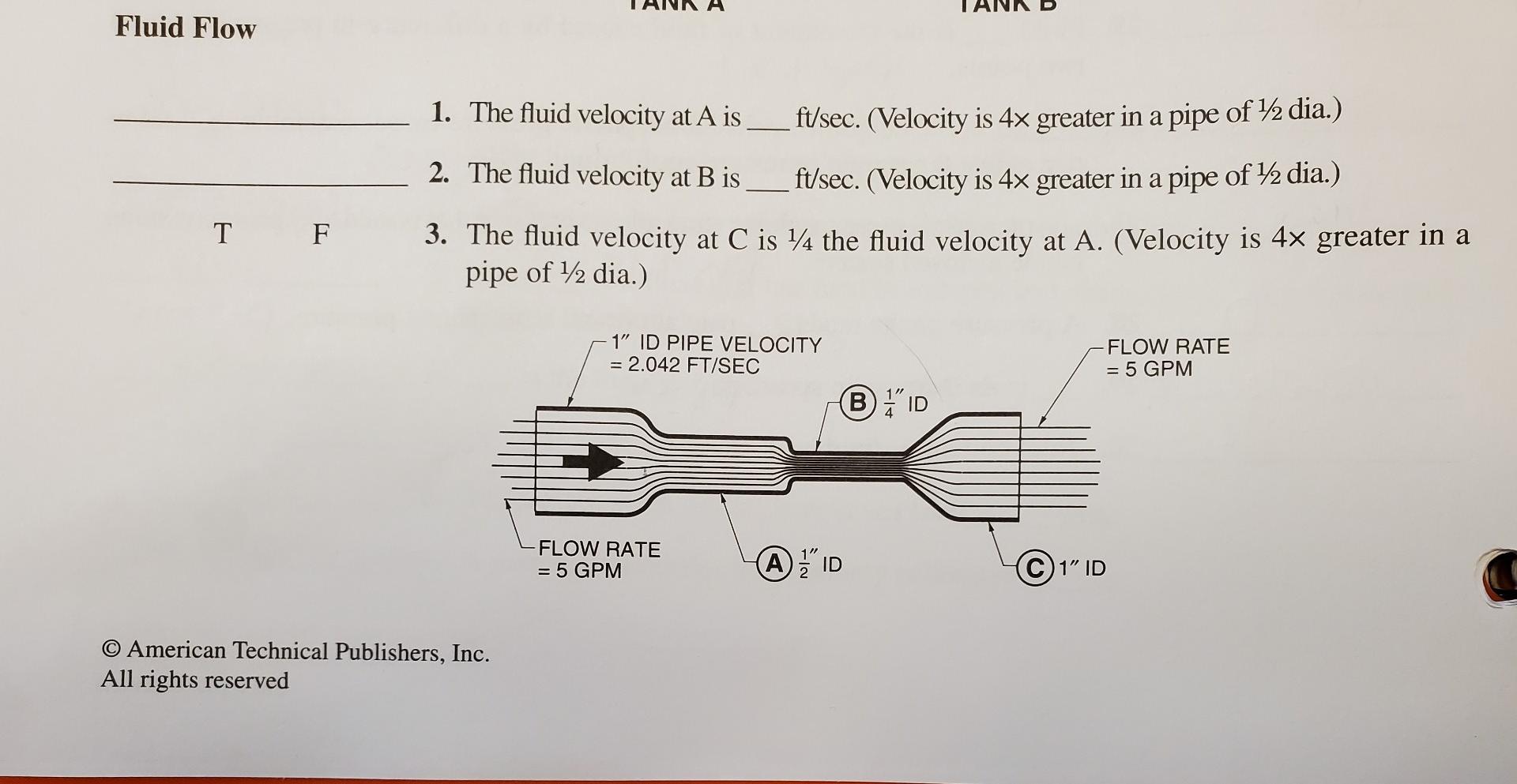 Solved Fluid Flow 1. The fluid velocity at A is ft/sec. | Chegg.com