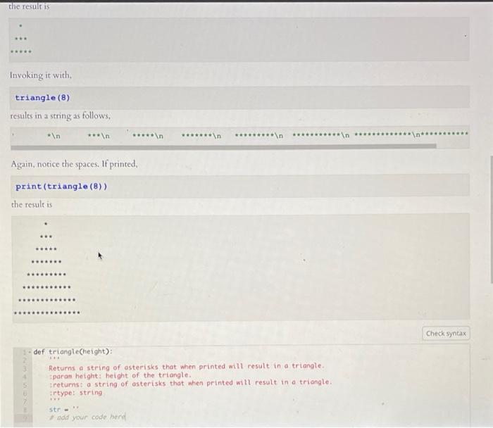 Solved Triangle Write a function called triangle with the | Chegg.com