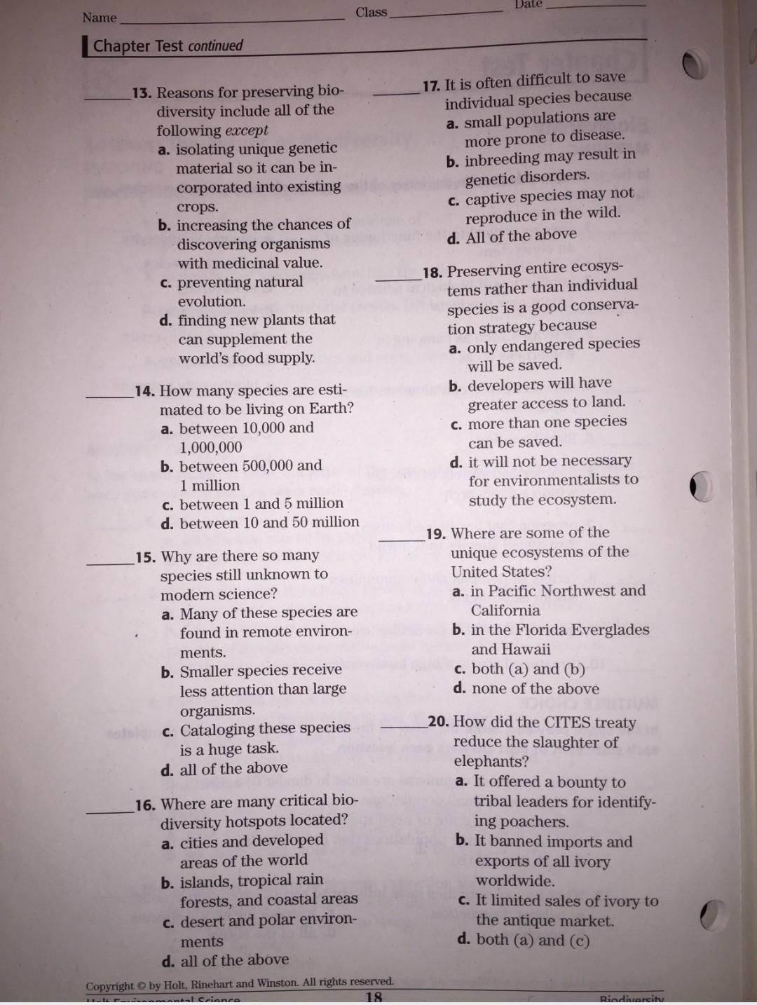 solved-name-class-date-assessment-chapter-test-biodiversity-chegg