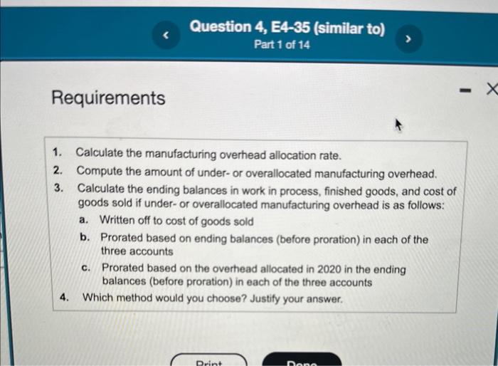 Solved 1. Calculate the manufacturing overhead allocation