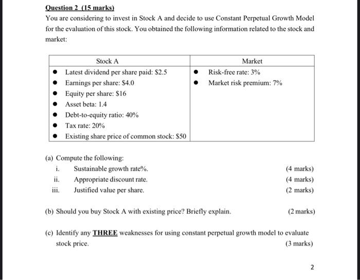 Solved Question 2 (15 marks) You are considering to invest | Chegg.com