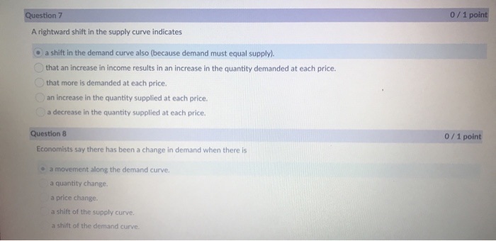 Solved Question 7 0/1 point A rightward shift in the supply | Chegg.com