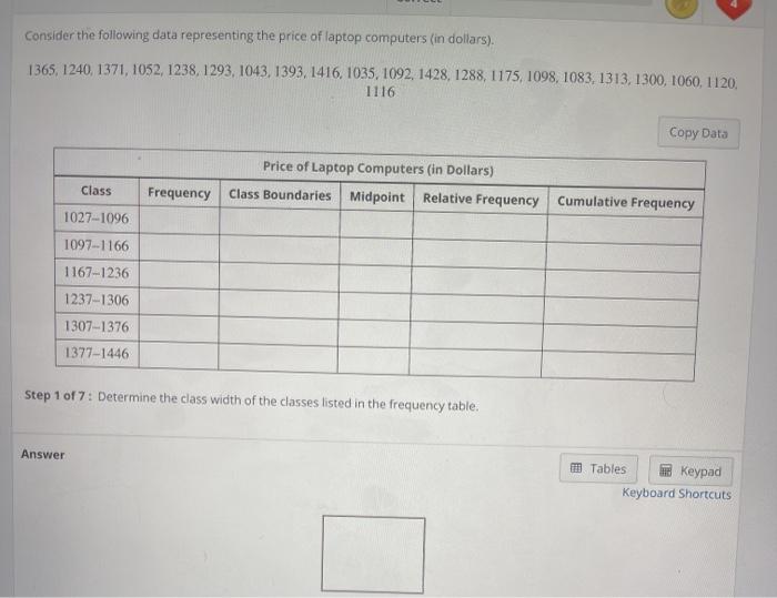 Solved Consider the following data representing the price of | Chegg.com