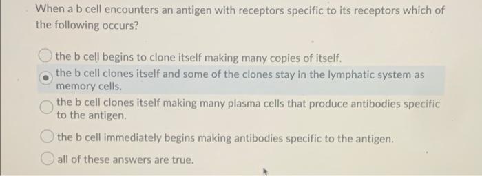 Solved When A B Cell Encounters An Antigen With Receptors | Chegg.com