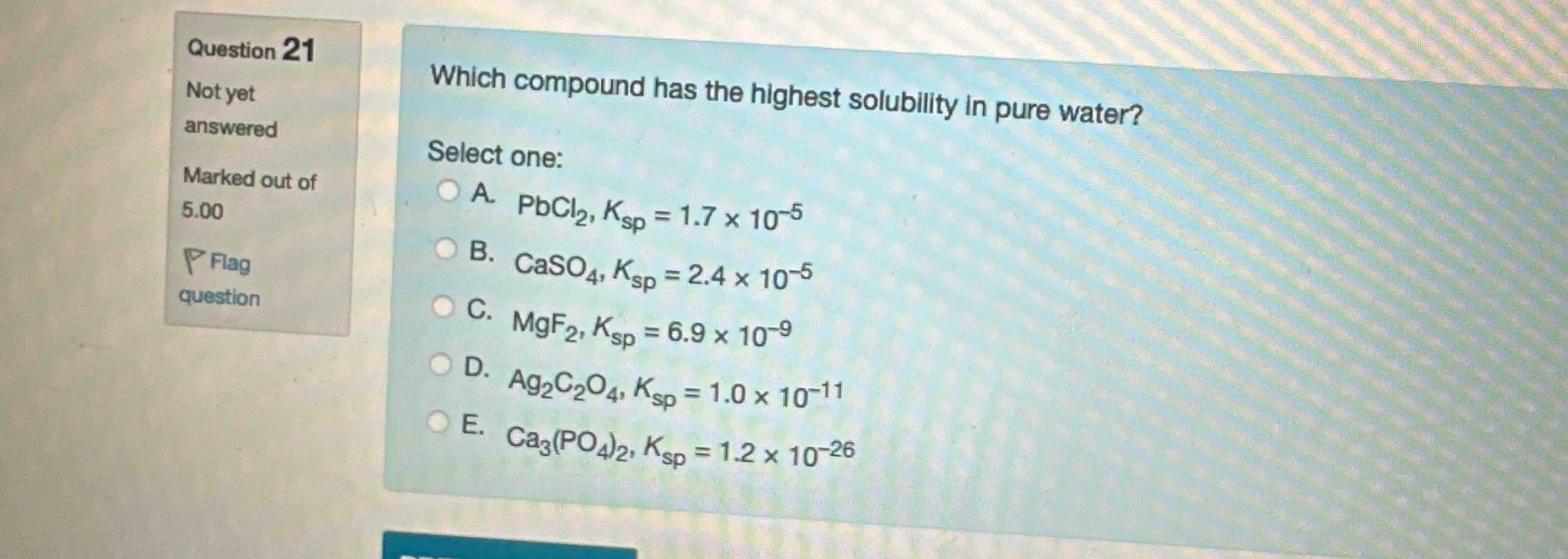 Solved Which Compound Has The Highest Solubility In Pure Chegg Com