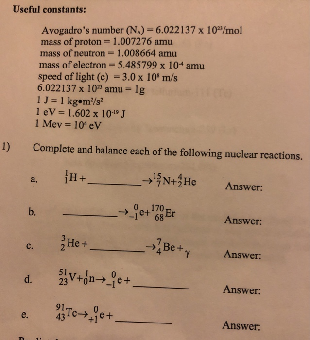 Solved Complete And Balance Each Of The Following Nuclear | Chegg.com