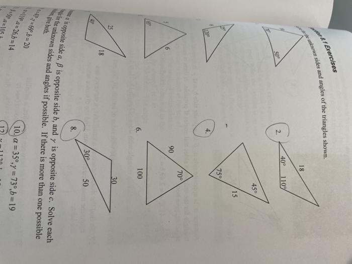 Solved Exercises On Sides And Angles Of The Triangles Chegg Com