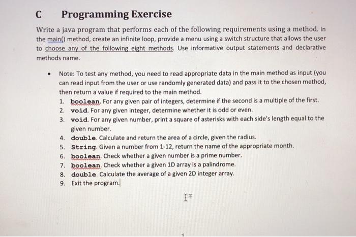 Solved its a long question in Java 1 course with 9 methods | Chegg.com