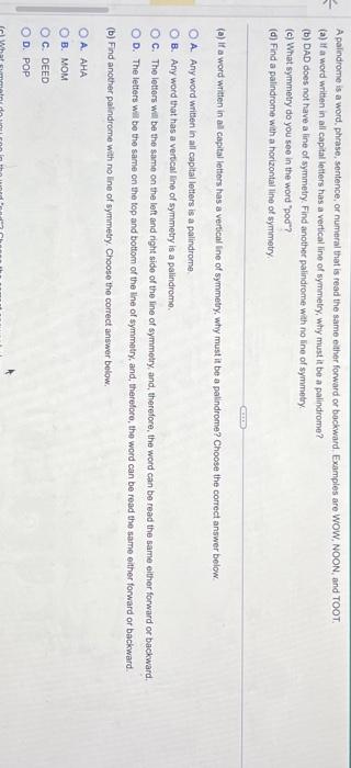 Solved A palindrome is a word, phrase, sentence, or numeral | Chegg.com