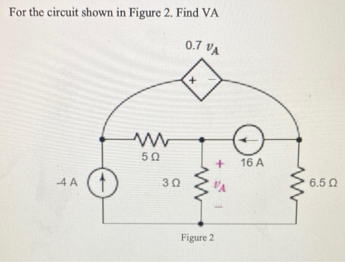 Solved For the circuit shown in Figure 2. Find VA 0.7 VA W 5 | Chegg.com