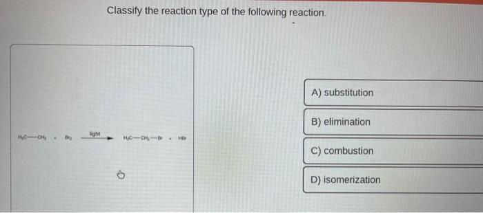 Solved Classify The Reaction Type Of The Following React