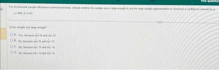 Solved For the binomial sample information summartzed below, | Chegg.com