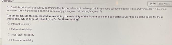 Solved Question 7 2 points Save Answer Dr. Smith is | Chegg.com