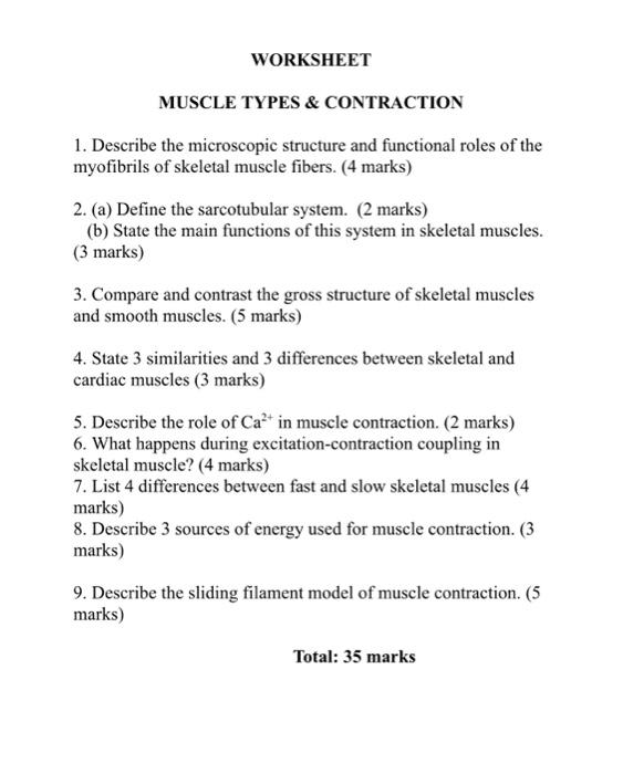 Solved WORKSHEET MUSCLE TYPES #92 CONTRACTION 1 Describe the Chegg com