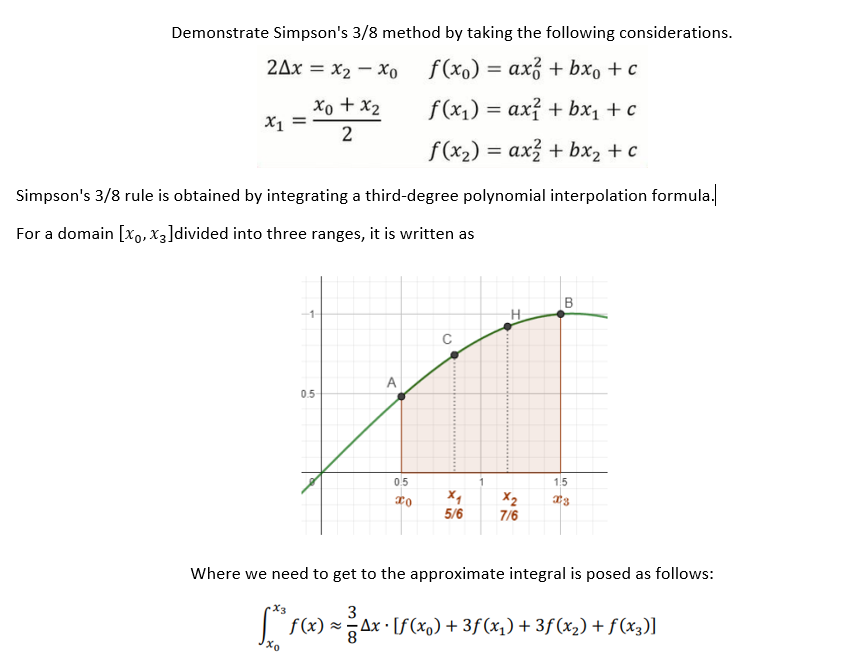 Solved Demonstrate Simpson's 3/8 ﻿method by taking the | Chegg.com