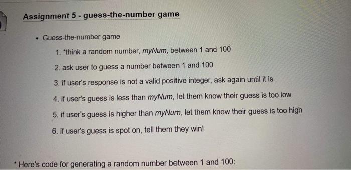 Solved Assignment 5 - guess-the-number game - | Chegg.com