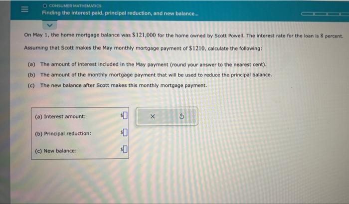 Solved On May 1 the home mortgage balance was 121 000 for