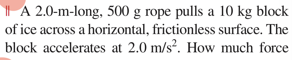 Solved || ﻿A 2.0-m-long,500g ﻿rope pulls a 10kg ﻿blockof ice | Chegg.com