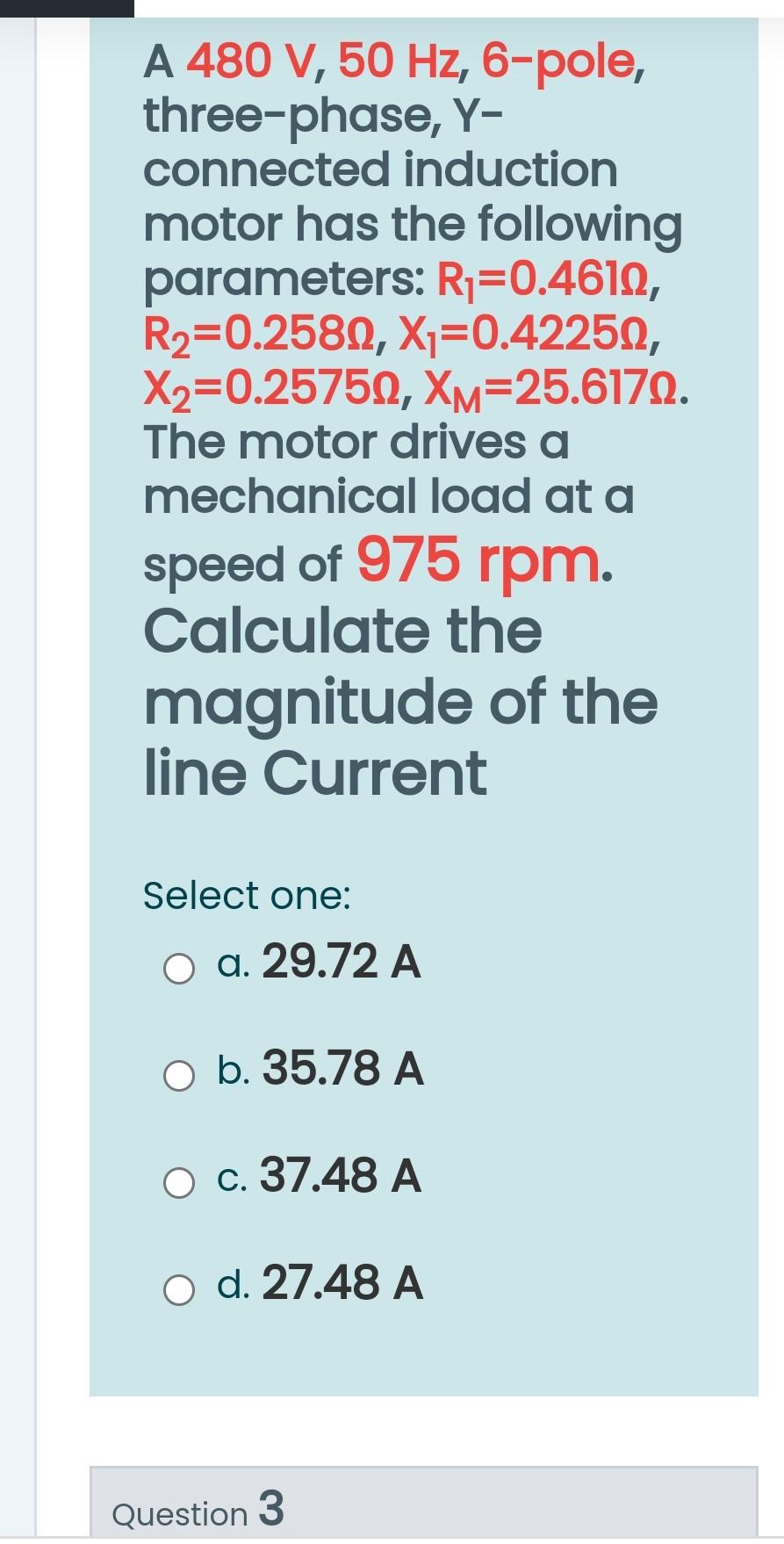 Solved A 480 V, 50 Hz, 6-pole, three-phase, Y- connected | Chegg.com