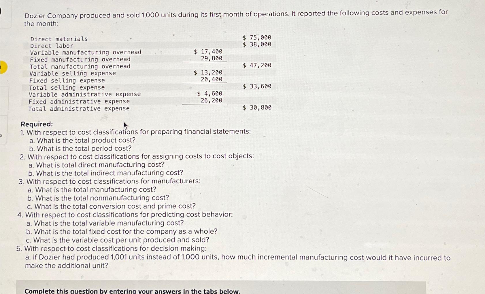Dozier Company produced and sold 1,000 ﻿units during