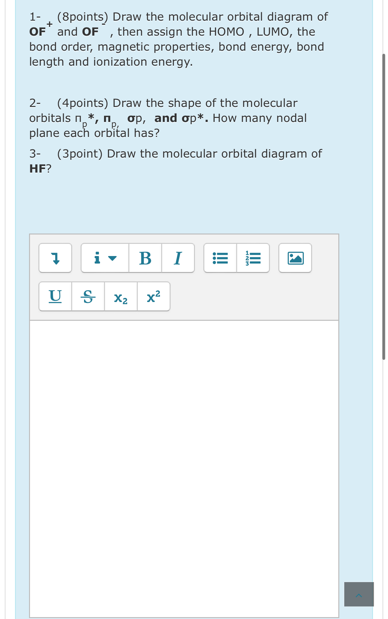 Solved 1-+ (8points) ﻿Draw the molecular orbital diagram of | Chegg.com