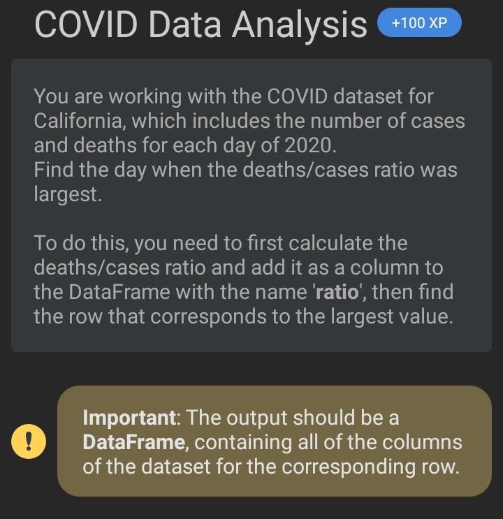 Solved COVID Data Analysis 100 XP You are working with the