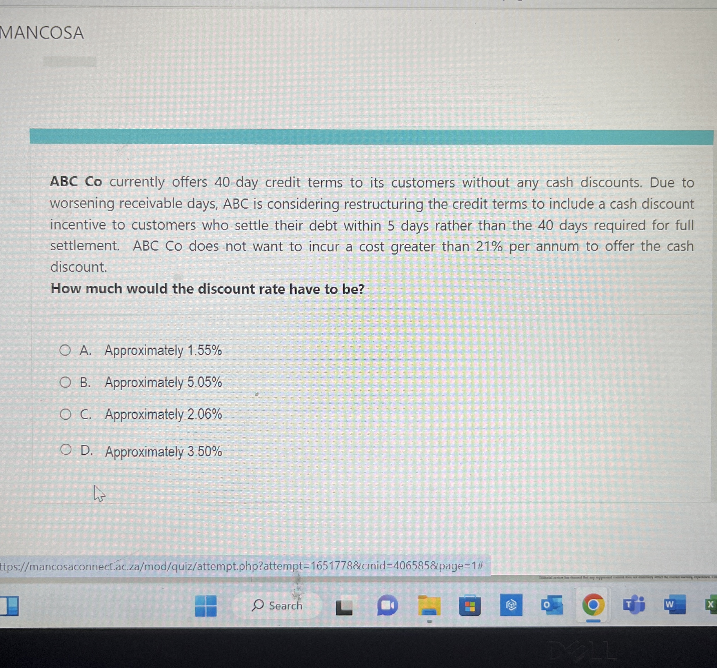 Solved ABC Co currently offers 40day credit terms to its