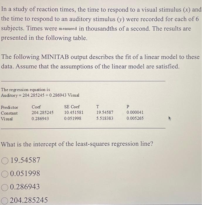 Solved In a study of reaction times, the time to respond to | Chegg.com