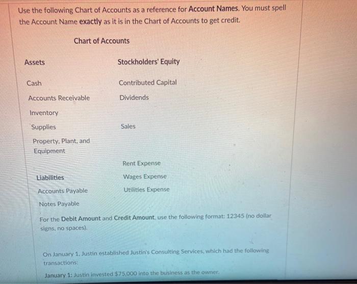 Solved Use the following Chart of Accounts as a reference | Chegg.com