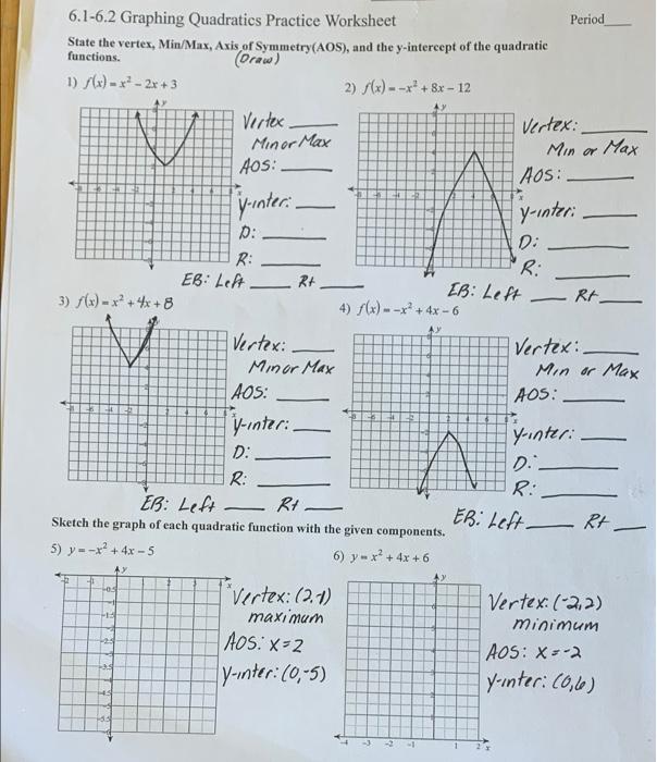 Solved 6.1-6.2 Graphing Quadratics Practice Worksheet Period | Chegg.com