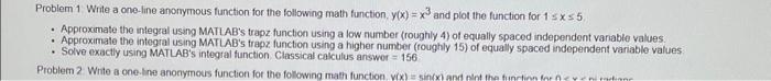 Solved Problem 1: Write a one-line anonymous function for | Chegg.com