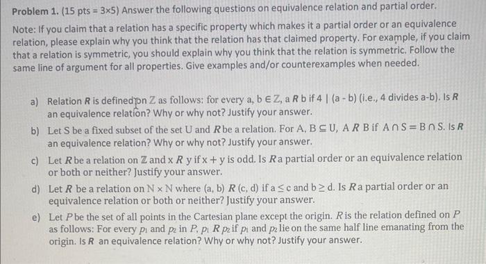Solved Problem 1. (15pts=3×5) Answer the following questions | Chegg.com