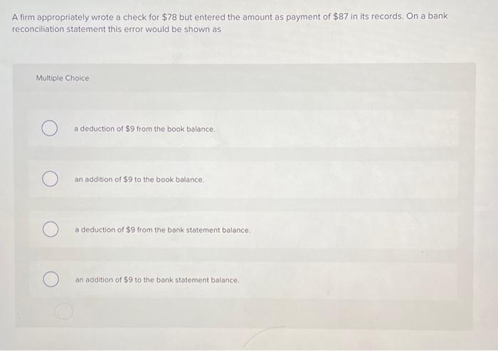 Solved A firm appropriately wrote a check for $78 but | Chegg.com