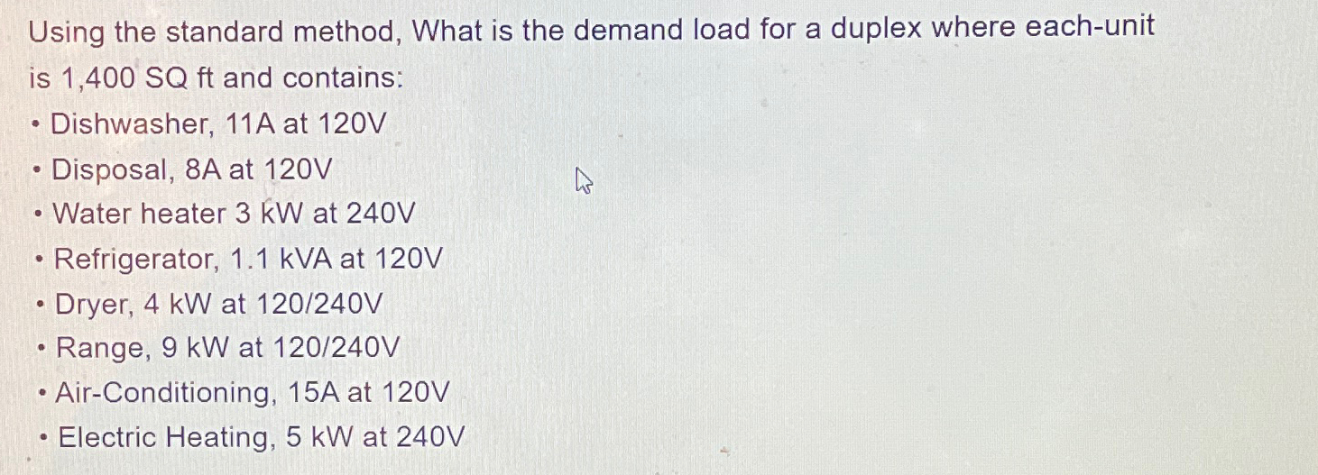 Solved Using the standard method, What is the demand load